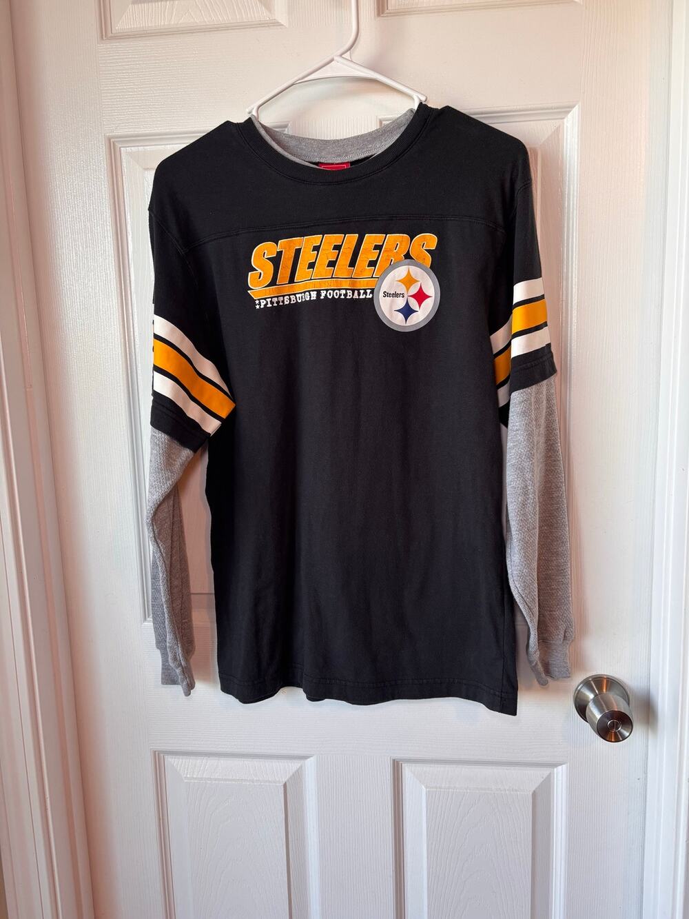 Pittsburgh Steelers NFL Youth Large 14/16 Layered Long Sleeve Shirt Black Gray